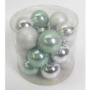 Ozdoby skleněné,mix zelená se stříbrnou, pr.3cm, cena: 1 balení (18ks)