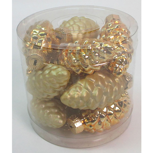 Ozdoby skleněné-tvar šišky, zlaté, pr. 5,5 cm, cena za 1 balení (13 ks)