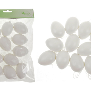 Vajíčka plastová 6 cm, 12 kusů v sáčku, barva bílá, cena za sáček