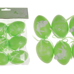 Vajíčka plastová 6cm, s nápisem VESELÉ  VELIKONOCE, 6 kusů v sáčku, barva zelená
