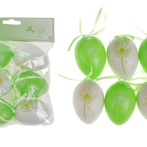 Vajíčka plastová  6cm, 6 kusů v sáčku, barva zelená a bílá, cena za sáček