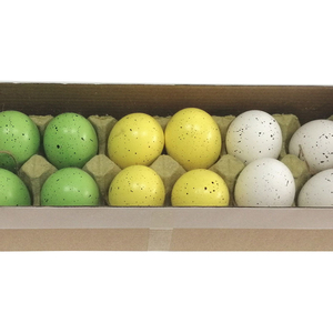 Kropenatá vajíčka, bílo-žluto-zelená, cena za 12ks v krabičce.