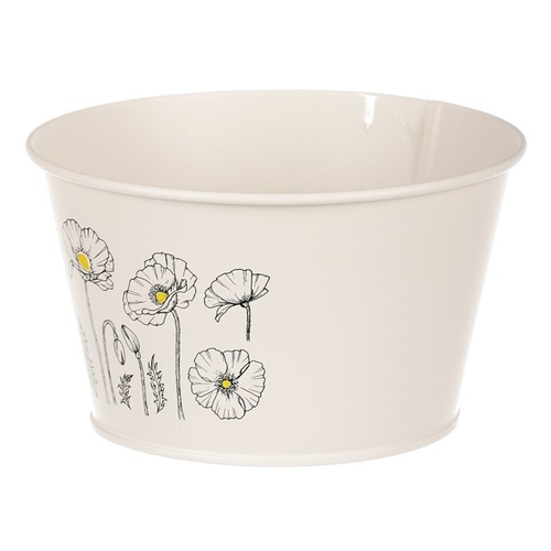 Obal kovový - nízký, motiv kvetoucího máku, krémový