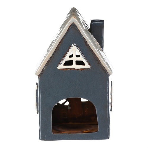 Domeček keramický - na čajovou svíčku, modro-šedý