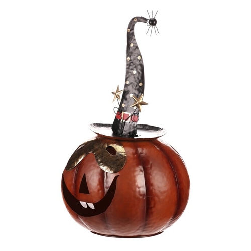 Dýně strašidelná - kovová dekorace, oranžová