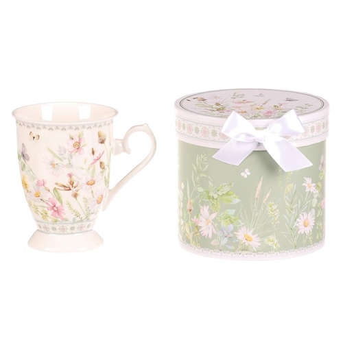 Hrnek malovaný - porcelán, dárková dóza, motiv rozkvetlé louky