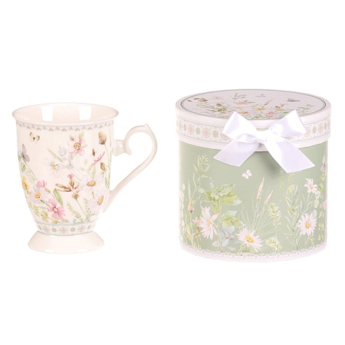 Hrnek malovaný - porcelán, dárková dóza, motiv rozkvetlé louky