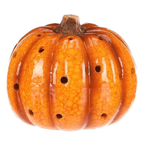 Dýně s otvory - keramika, LED osvětlení, žlutá