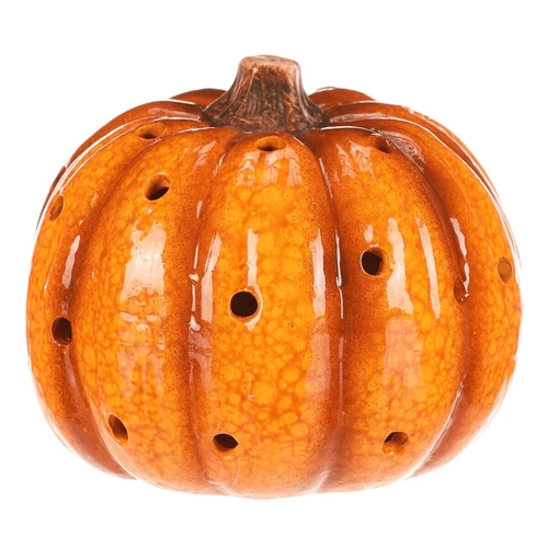 Dýně s otvory - keramika, LED osvětlení, žlutá