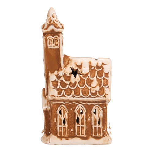 Kostelík perníkový - keramika, LED osvětlení, hnědý