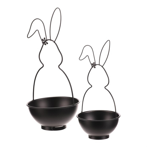 Obal na květiny - kovový, tvar zajíce, černý, cena za sadu 2 ks