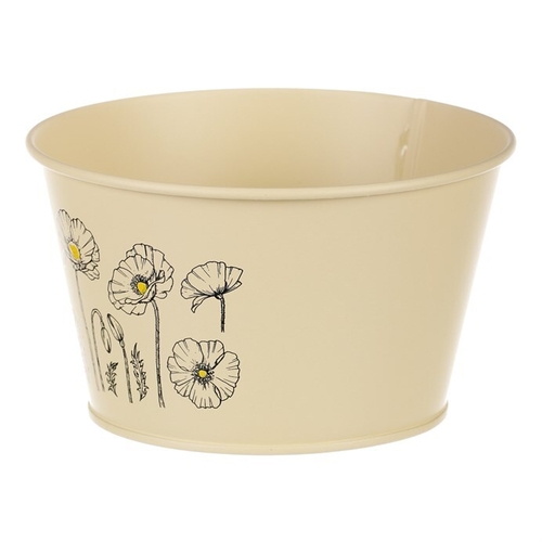 Obal kovový - nízký, motiv kvetoucího máku, žlutý