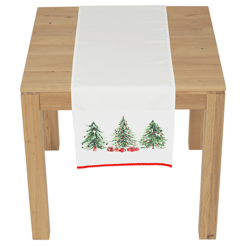 Běhoun - vánoční stromky, 100% polyester, 40 x 150 cm