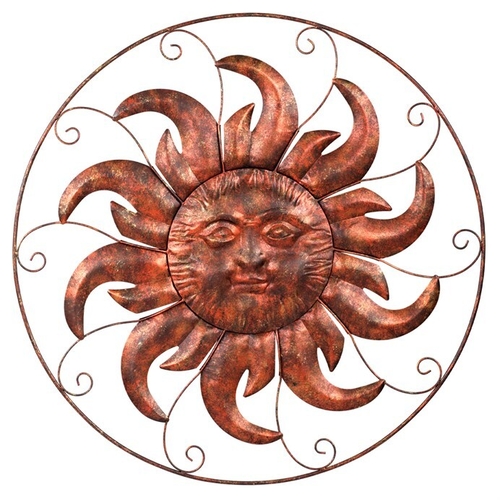 Slunce - kovová nástěnná dekorace, barva měděná