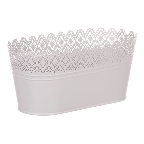 Obal kovový - truhlík, krajkový okraj, barva šedá