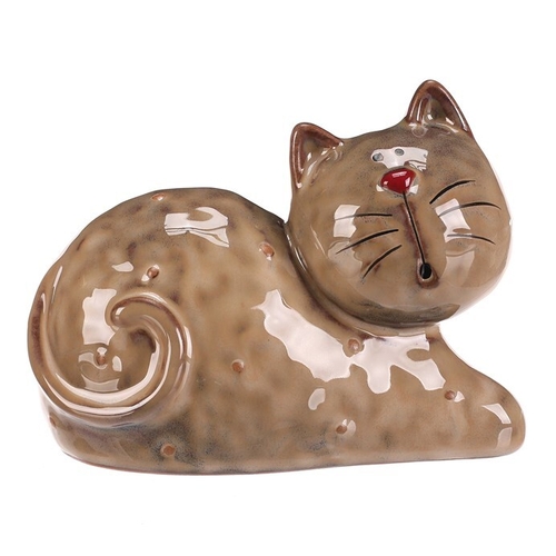 Kočka - keramická figurka, ležící, vel. M, hnědá
