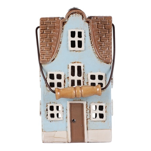 Domeček keramický - na čajovou svíčku, světle modrý