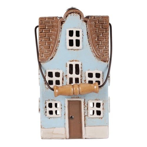 Domeček keramický - na čajovou svíčku, světle modrý