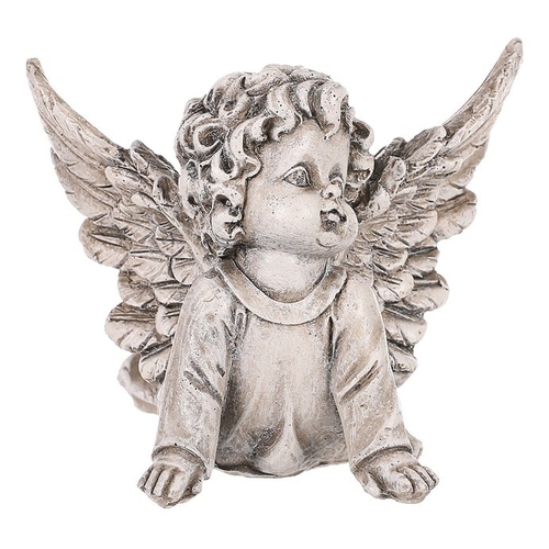 Anděl s křídly hledící do nebes - polyresin, šedý