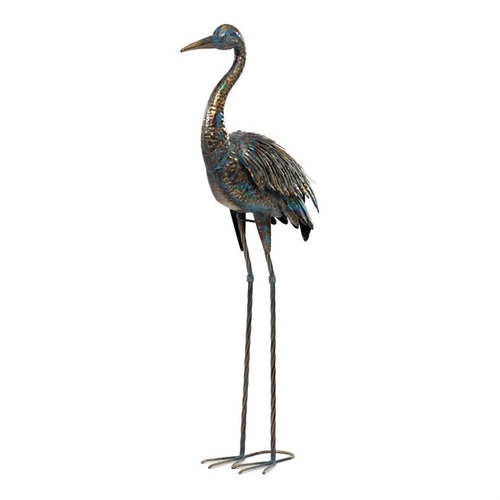 Volavka - 115 cm, kovová dekorace, měděná s barevnými skvrnami