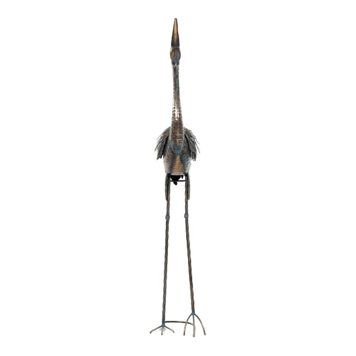 Volavka - 133 cm, kovová dekorace, měděná s barevnými skvrnami