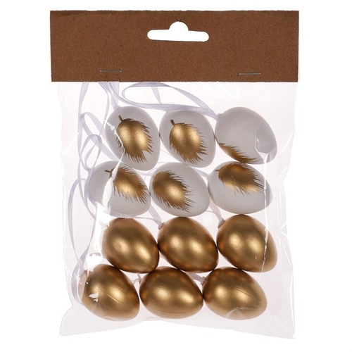 Vajíčko plastové - se zlatým pírkem, 4 cm, mix 2, cena za balení (12 ks)