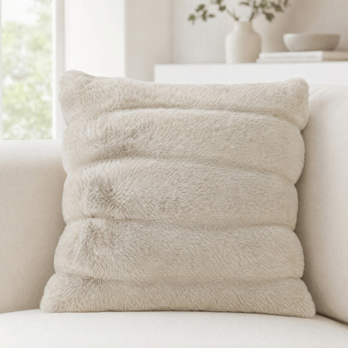Polštář s výplní - umělá kožešina, 100% polyester, khaki, 45 x 45 cm