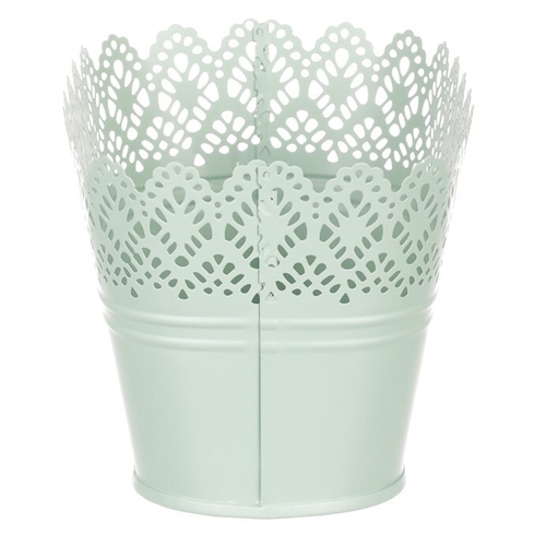 Obal kovový - truhlík, krajkový okraj, barva zelená