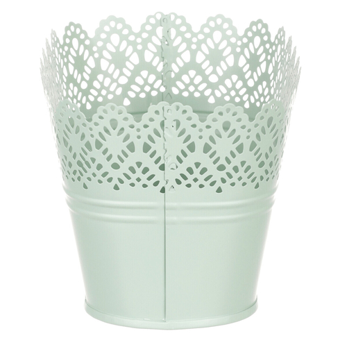 Obal kovový - truhlík, krajkový okraj, barva zelená