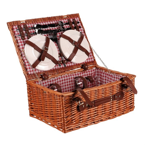 Koš piknikový - s vybavením pro 4 osoby, proutěný, barva hnědá