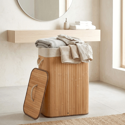 Koš prádelní - bambusový, s víkem, přírodní