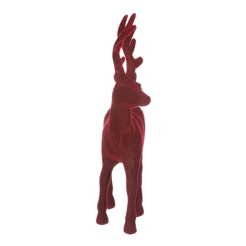 Jelen - vánoční figurka, semišový povrch, barva červená