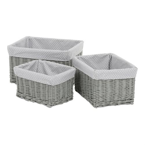 Koš regálový - proutěný, šedý s látkou, cena za sadu 3 ks