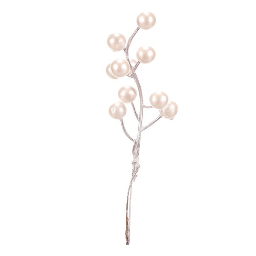 Bobule na drátku - bílé s perletí, cena za balení (24 ks)