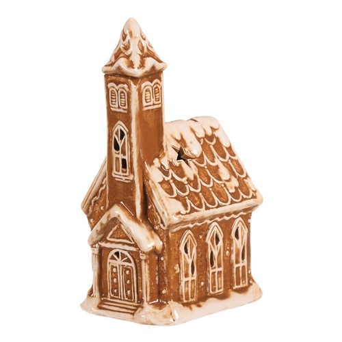 Kostelík perníkový - keramika, LED osvětlení, hnědý