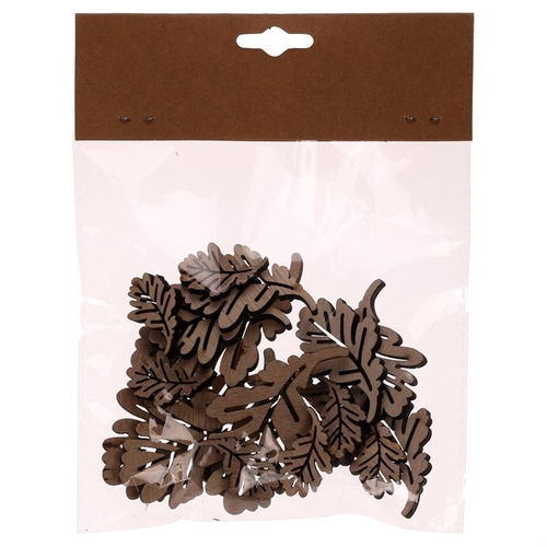 Dubové lístky - dřevěné, přírodní, mix 3 vel., cena za balení (18 ks)