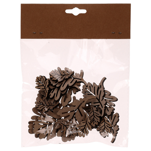 Dubové lístky - dřevěné, přírodní, mix 3 vel., cena za balení (18 ks)