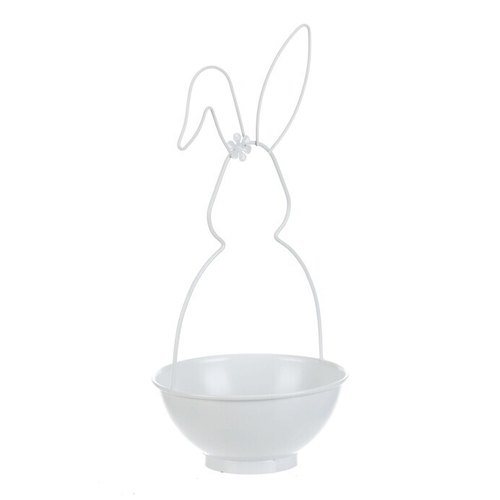 Obal na květiny - kovový, tvar zajíce, bílý, cena za sadu 2 ks