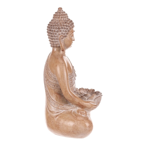 Buddha - polyresin, místo na čajovou/LED svíčku, sv. hnědý