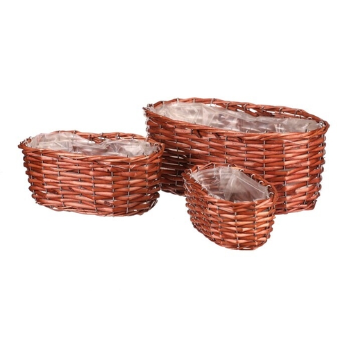 Košík proutěný - oválný truhlík, tmavě hnědý, cena za sadu 3 ks