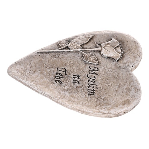 Srdce s růží a nápisem - na pověšení, polyresin, šedé