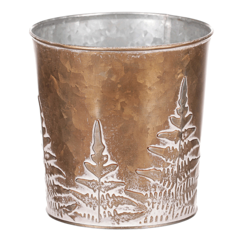 Obal z kovu na květiny, v  měděné barvě s kapradím.