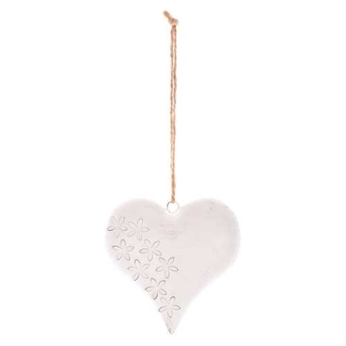 Srdce kovové - závěsná ozdoba, barva bílá-antik