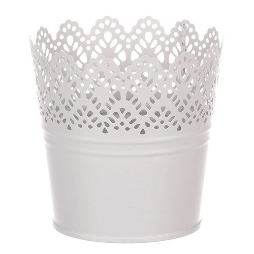 Obal kovový - kulatý, krajkový okraj, barva šedá