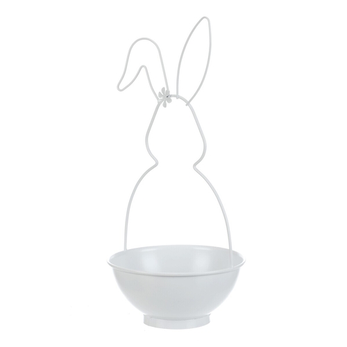 Obal na květiny - kovový, tvar zajíce, bílý, cena za sadu 2 ks