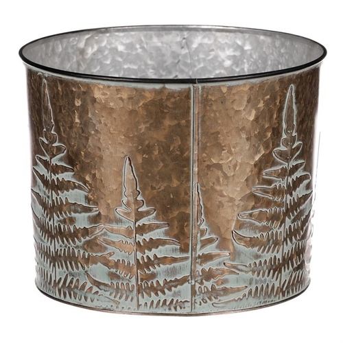 Obal z kovu na květiny, v  měděné barvě s kapradím.