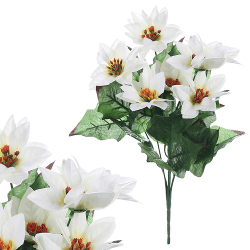 Vánoční růže - umělá kytice, 7 květů, bílá