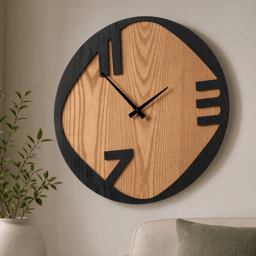 Hodiny nástěnné - pr. 45 cm, kov a MDF s jasanovou dýhou