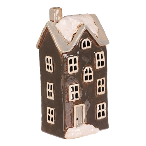 Domeček keramický - patrový, na čajovou svíčku, tm. šedý