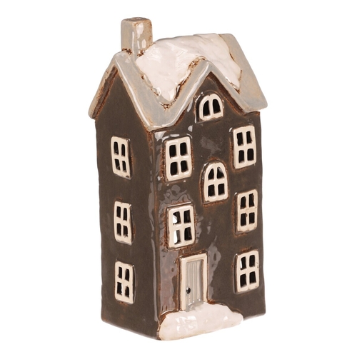 Domeček keramický - patrový, na čajovou svíčku, tm. šedý